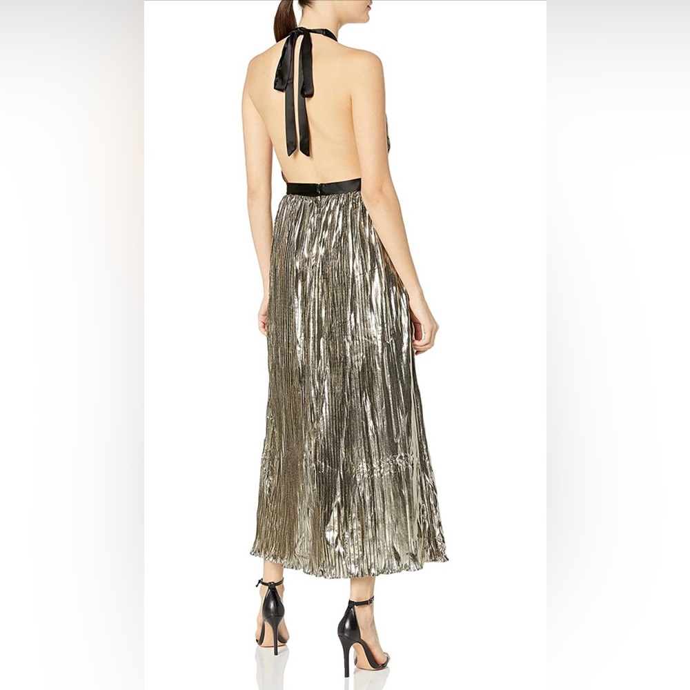 NWT A B S by ALLEN SCHWARTZ Pleated Lame Halter Neck Fown with exposed back - Picture 2 of 2